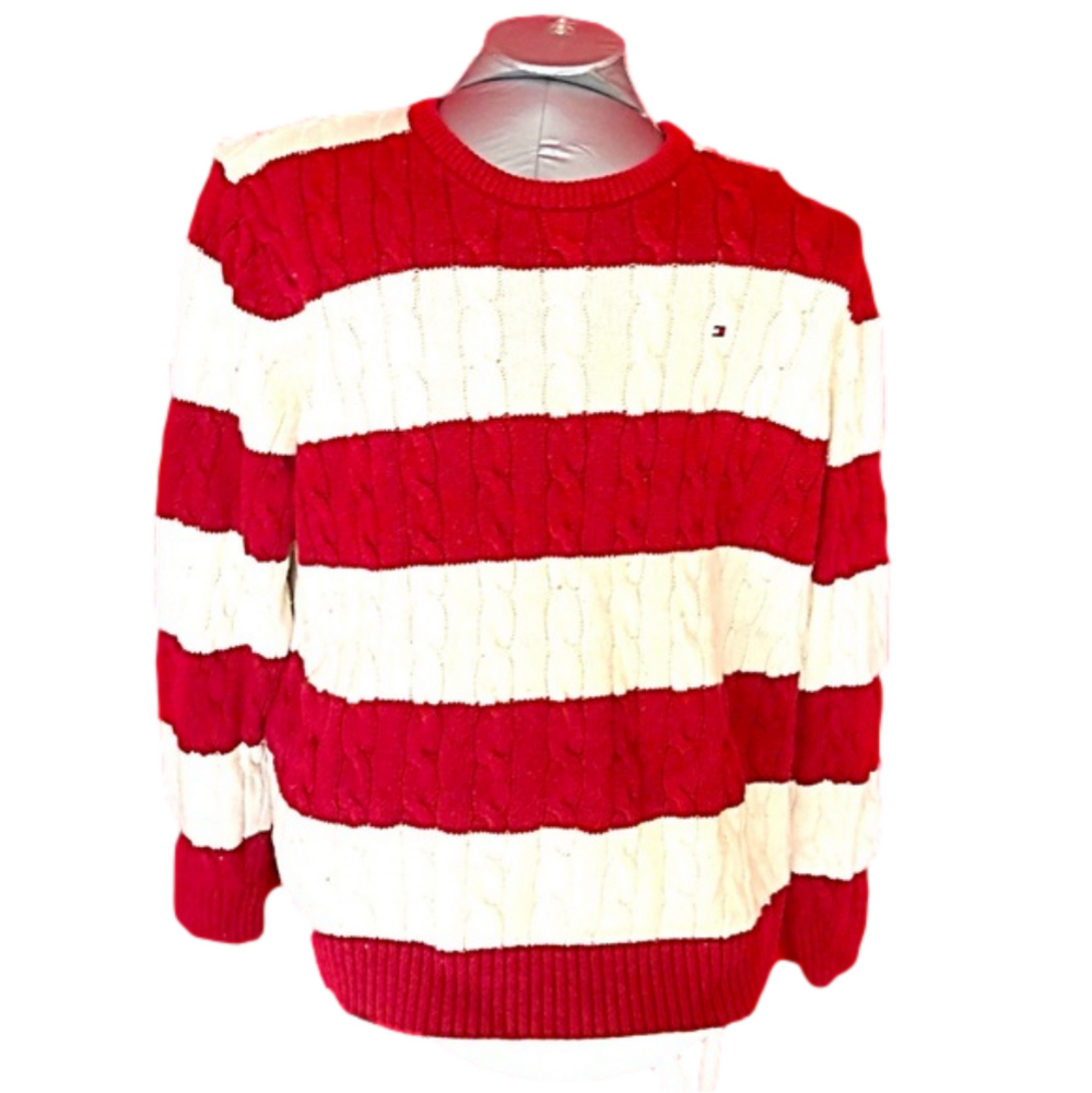 TOMMY HILFIGER- Dark Red Striped Sweater